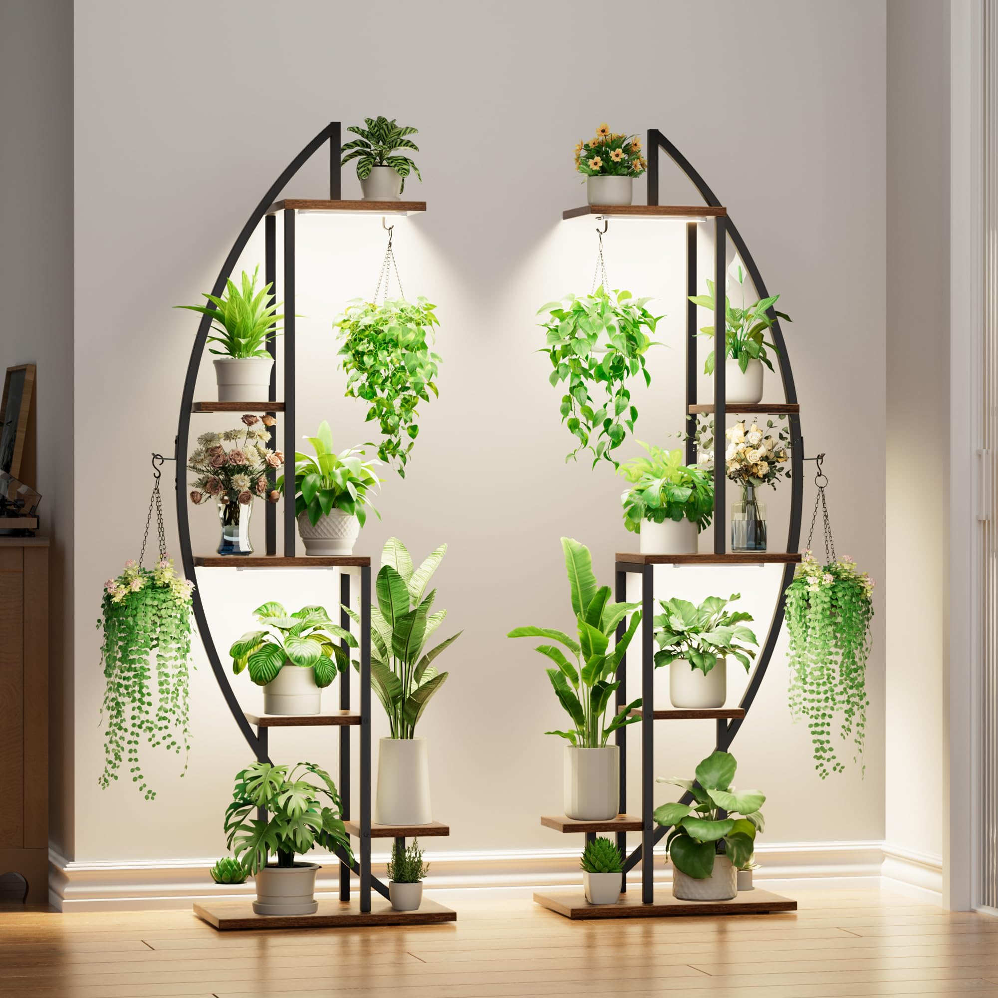 BACEKOLL Soporte para plantas de interior con luz de cultivo, 6 niveles y 160 cm de alto. Estante grande para exhibir plantas en sala de estar u otros espacios (2 juegos)