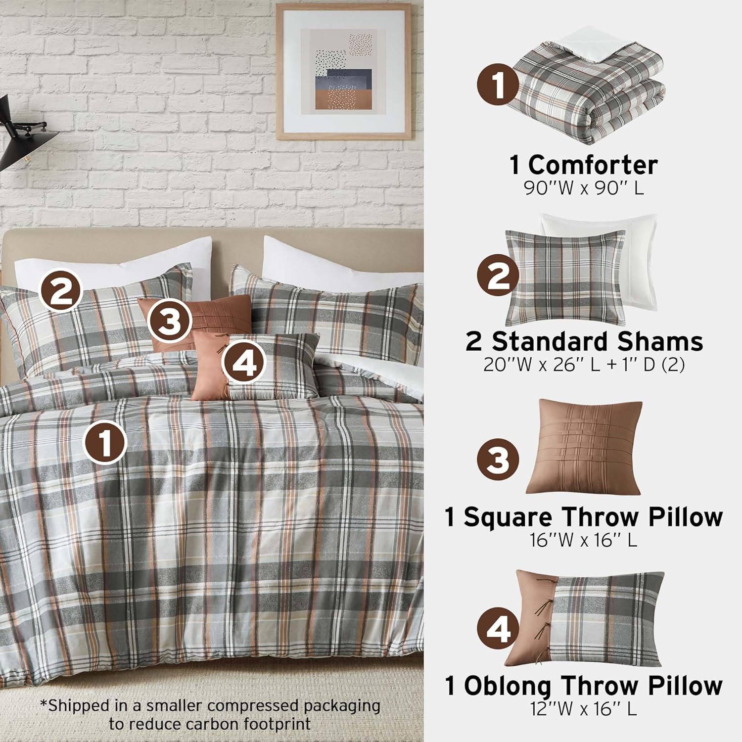 Intelligent Design Queen Comforter Set Plaid Classic Cabin Lodge Comforter Queen Size, Modern Casual, Lightweight All Season Bedding Set Queen, Sham, Décor Pillows, Blake, Full/Queen, Tan/Gray 5 Piece