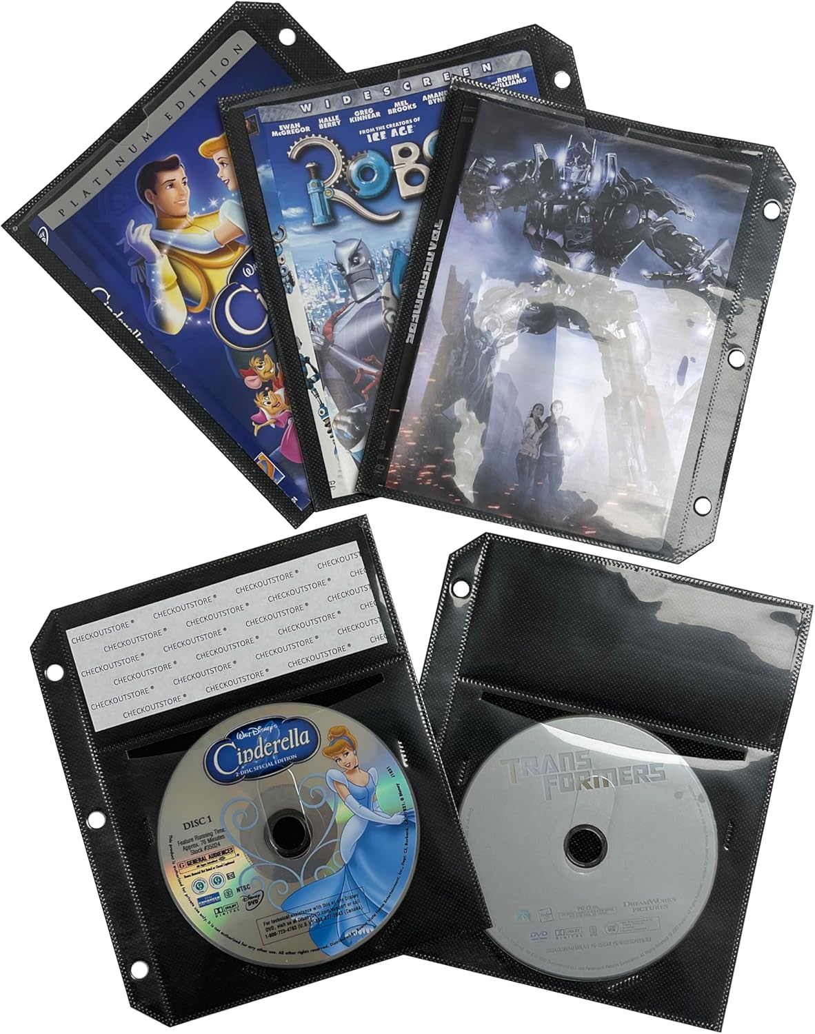 Black CD DVD Half Sheet Storage Sleeves for 3 Ring Binders - Filing Sleeve and Booklet Pages for Disc and Insert Organization (Pack of 300)