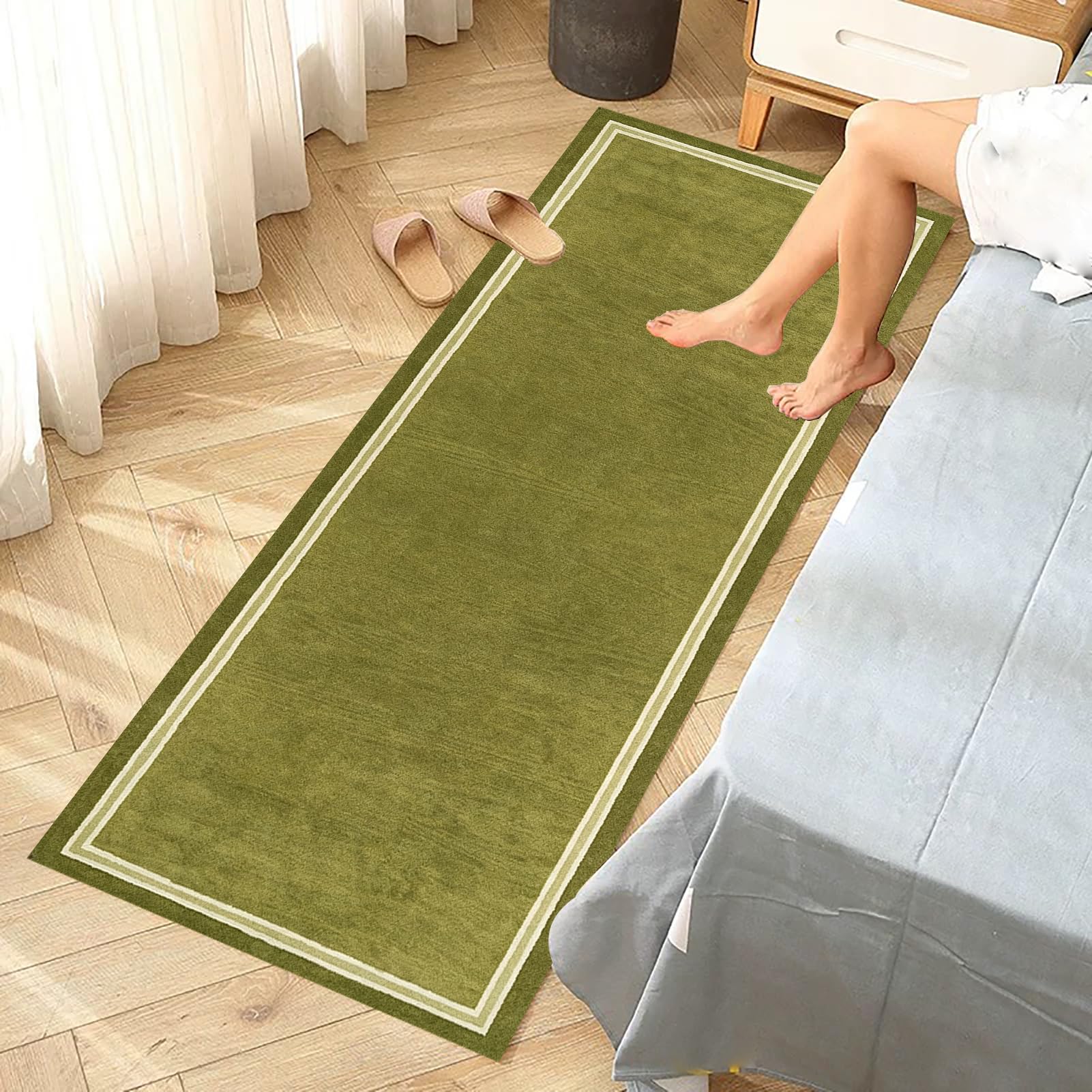 Dywan kuchenny antypoślizgowy zmywalny 70 x 400 cm zielony dywan do korytarza, dywan wejściowy, chłonne dywaniki obszarowe, mata do sypialni, jadalni, długie dywany do przedpokoju