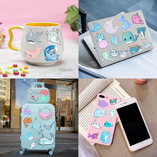 Miniatura 8 de 96 tatuajes temporales precortados de narval Suministros de fiesta de cumpleaños con temática de ballena, lindas calcomanías para niños, recuerdos