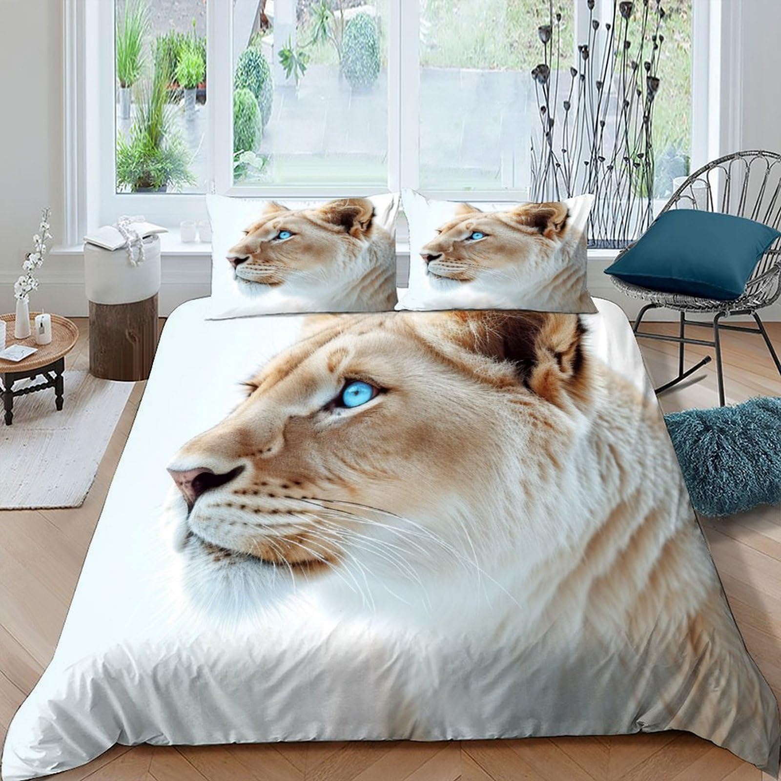 Linge de lit animaux grand lit housse couette lion 220x240 microfibre