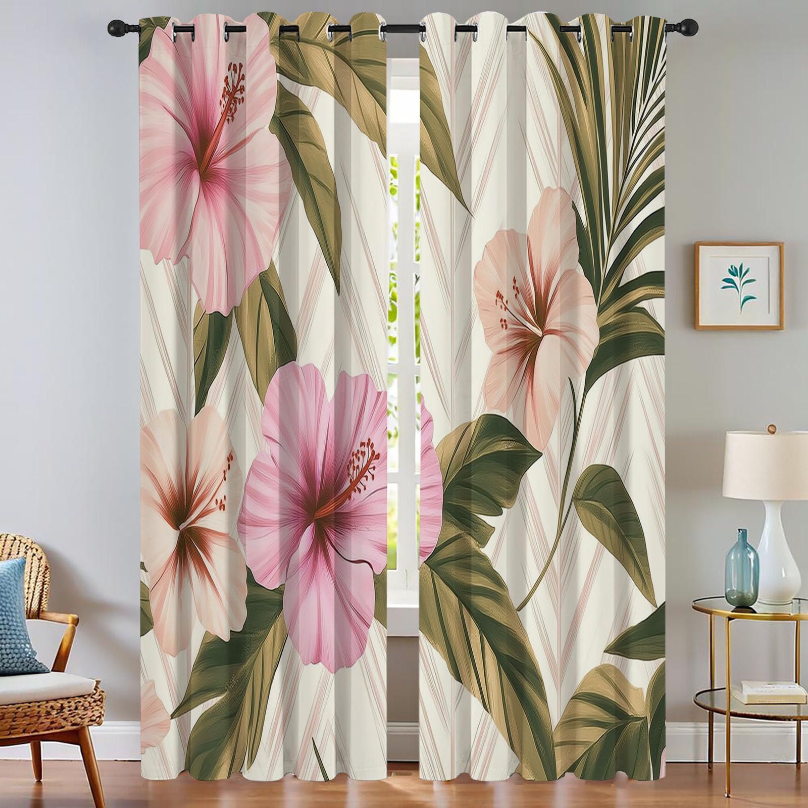 Rideau occultant thermique floral rose 140x240 cm pour salon et chambre