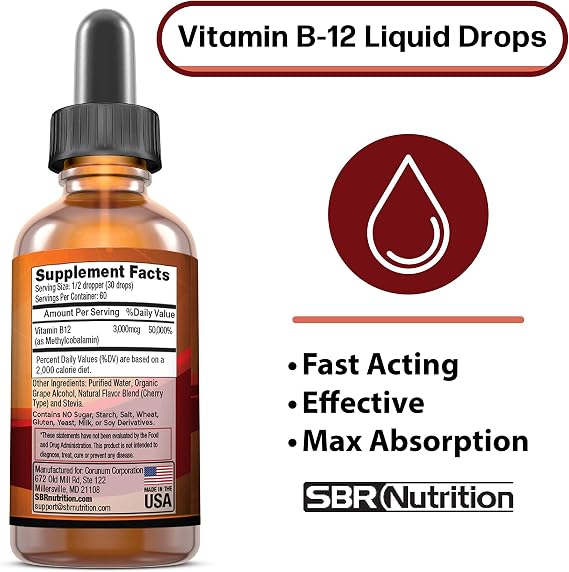 SBR Nutrition D3+K2 and B12 Bundle Vitamin D3K2 (MK7) Liquid Drops, Peppermint 1oz | Vitamin B-12 3000mcg Liquid Drops, 2oz | for Adults & Kids | Non-GMO, Gluten Free