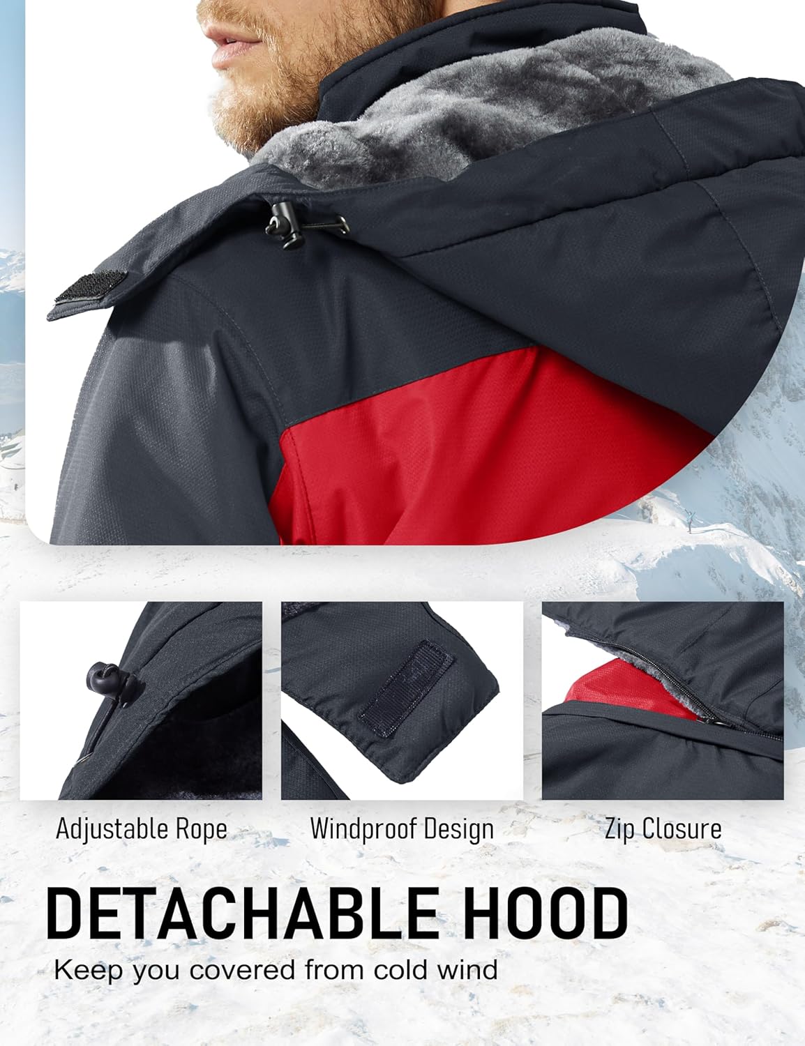 MAGCOMSEN Men's Winter Ski Jacket Snow Water Resistant Jackets Warm Fleece Coats Snowboard Work Insulated Parka Raincoat - Image 4