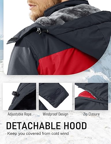 Miniatura 4 de MAGCOMSEN Abrigos de invierno para hombre chaqueta de esquí para nieve abrigo de forro polar cálido con múltiples bolsillos