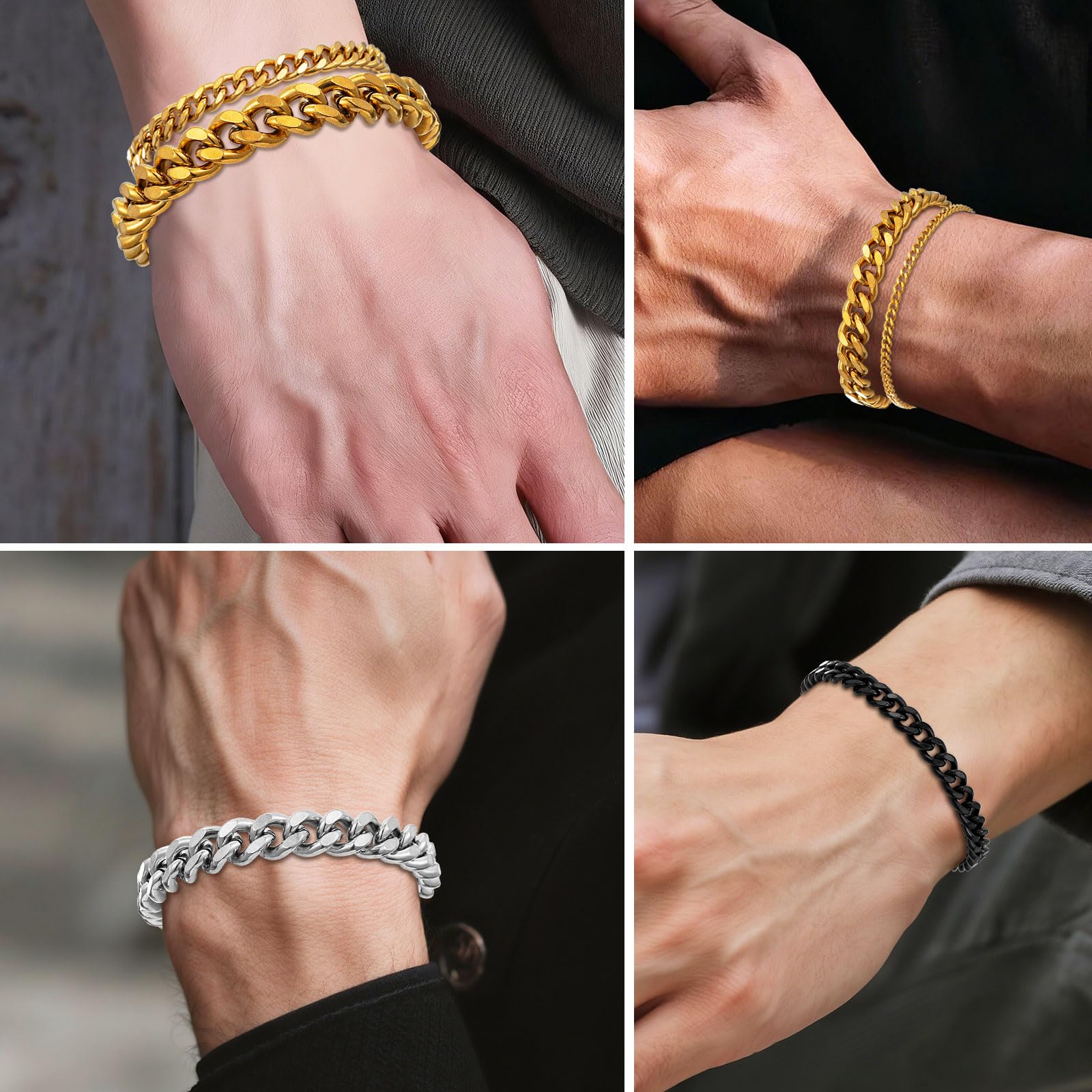Esmoly Bracciale Uomo Argento Braccialetto 316L Acciaio Inossidabile Catena Cubana Regalo Uomo Ragazzo 19CM/21CM/23CM