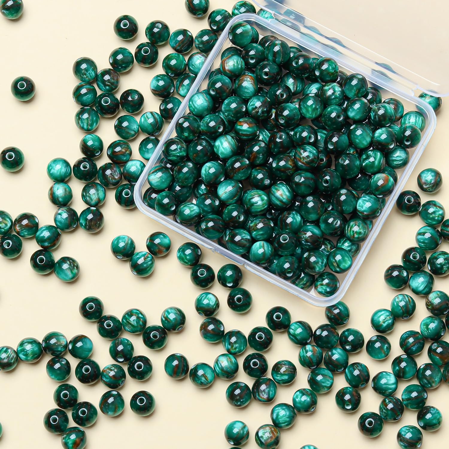 Gkelaly 8mm Dark Green Glass Beads for Bracelet Making Bulk, 200pcs Round Crystal Beads for Jewellery Making, Necklaces and Earrings