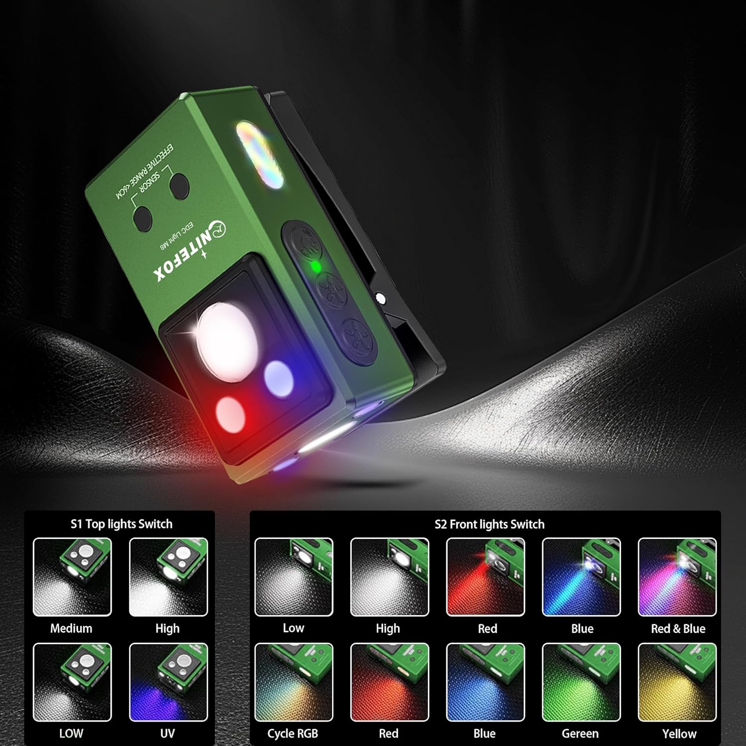 Clip-on Light EDC Flashlight Multi-purpose Clip light, 5 Light Sources White Red Blue RGB UV Lights All In One, Strong Clip Magnetic Sensor Hands Free for Outdoor Indoor Portable Lighting - Image 8