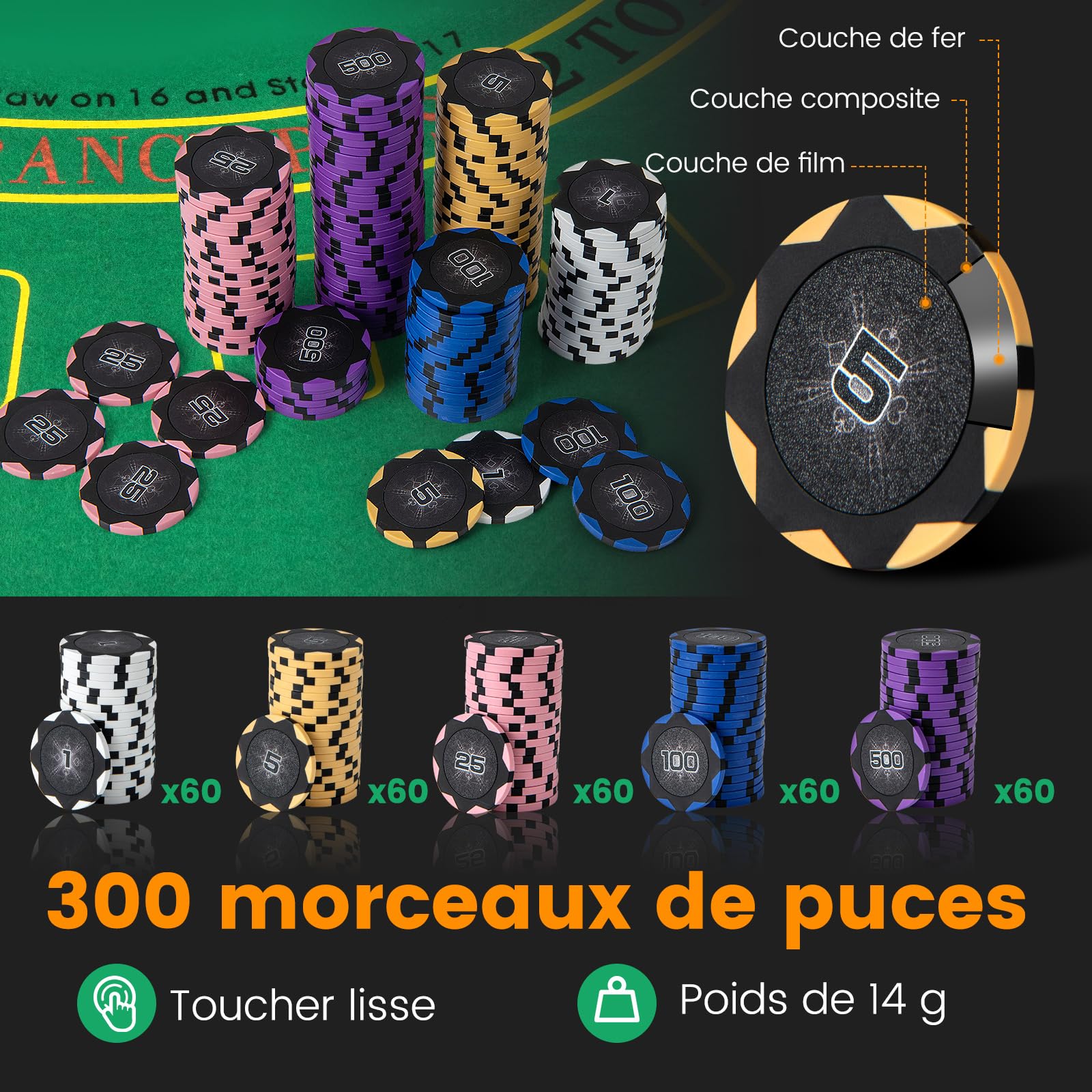 GOPLUS Mallette Poker 300 Jetons, 2 Jeux de Cartes, 5 Dés, 3 Jetons Croupier, Tapis feutré, Mélangeur de Cartes Automatique, Sabot de Carte, pour Texas Hold’em, Blackjack