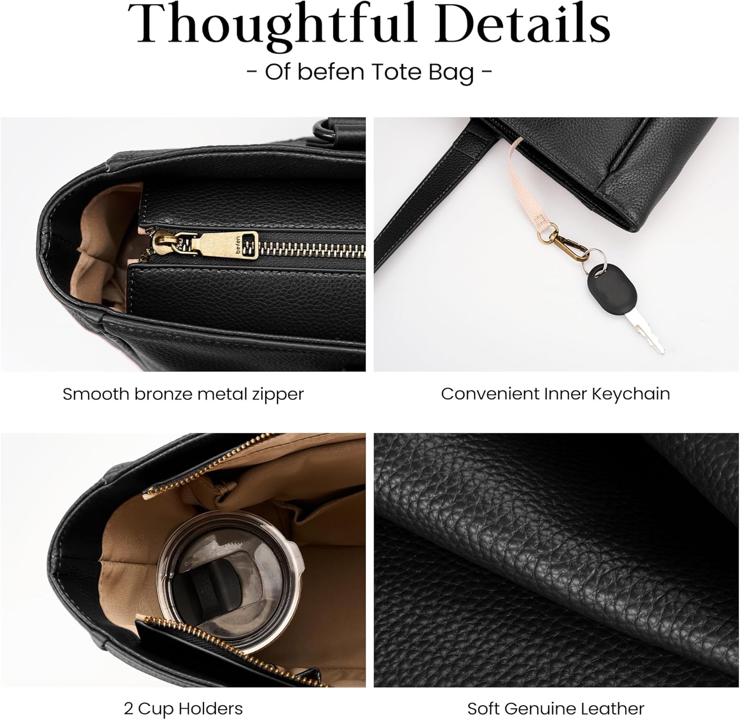 befen Genuine Leather Tote Bag for Women Work, Womens Laptop Purse Bags Shoulder Satchel Handbags with 15.6" Compartment - Image 6