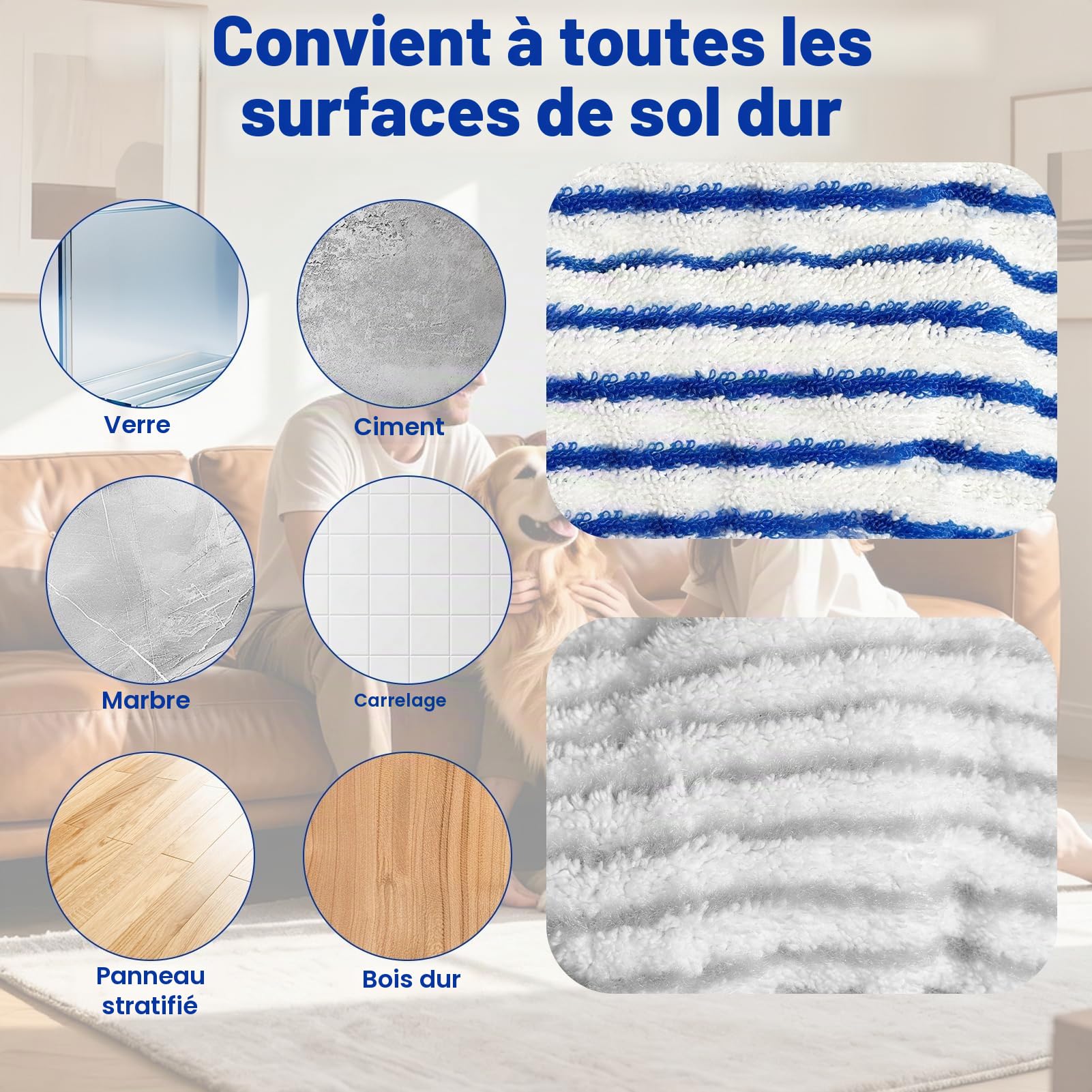 Lot de 4 Chiffons de Rechange Compatible avec Rowenta Clean and Steam ZR005801/RY7/RY8/ZR850002,S team Cleaner Accessories Lingettes Serpillères en Microfibre Lavables & Réutilisables (Gris/Bleu)