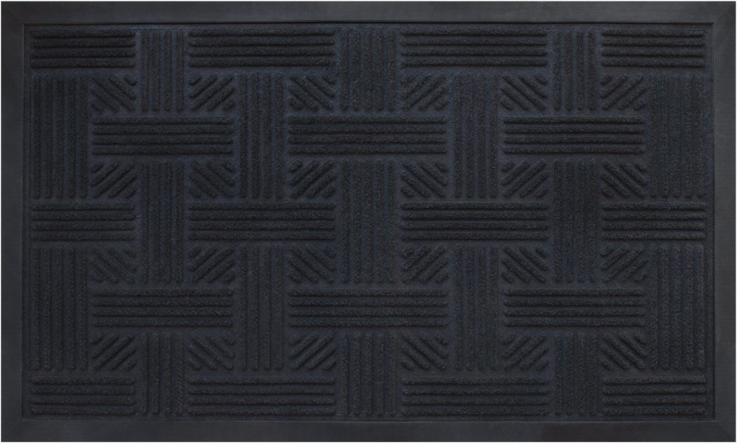 Cross Hatch Doormat Low Profile Waterproof Outdoor Black Door Mat | Washable Cross-Hatch Outside Rubber Front Entrance Floor Shoes Rug | Garage Entry Carpet Decor for House Patio