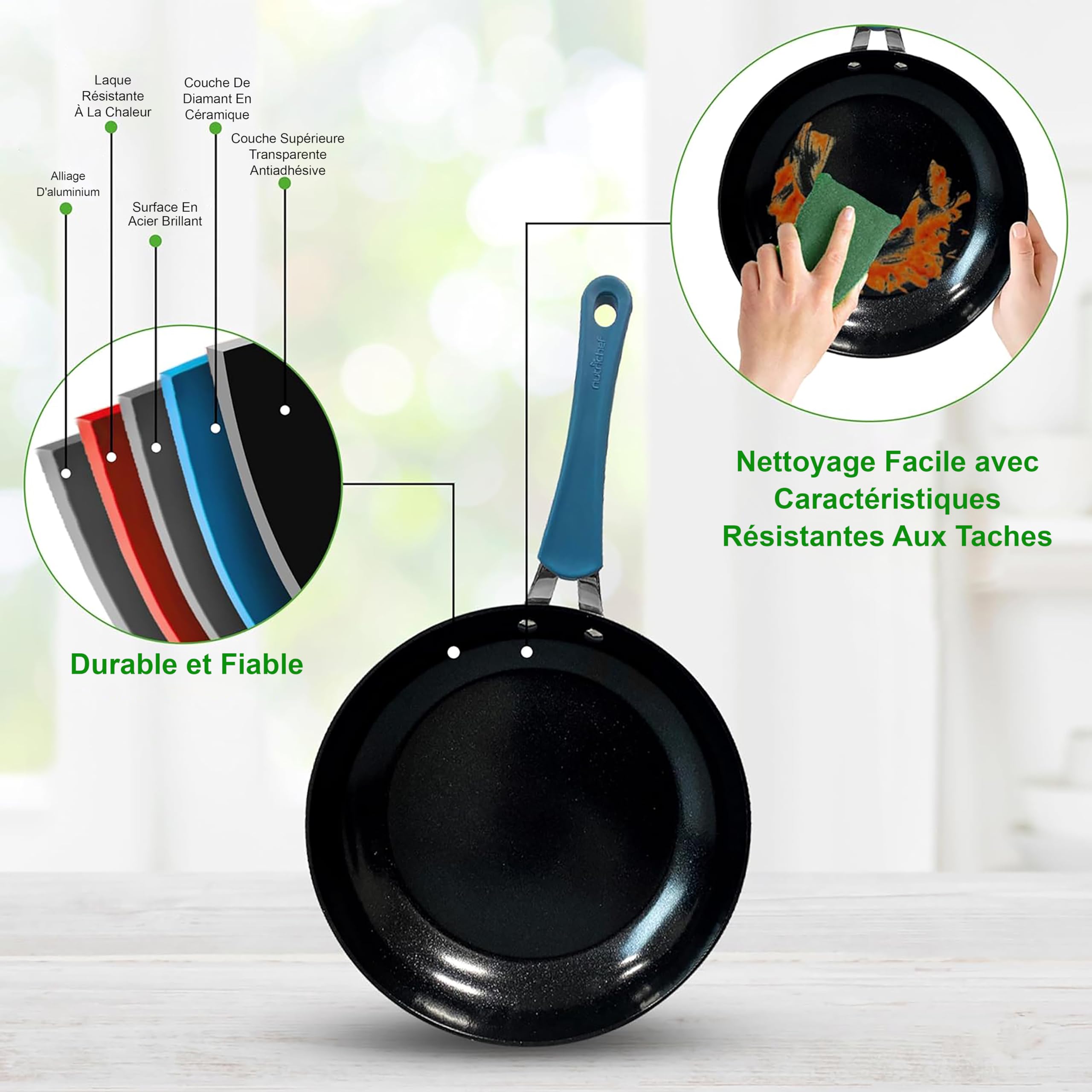 NutriChef Lot Poêle et Casserole Induction, Batterie de Cuisine Antiadhésifs avec Revêtement en Céramique, Poignées Ergonomiques, Casserole, Cocotte, Grandes et Petites Poêles à Frire,11 Pièces