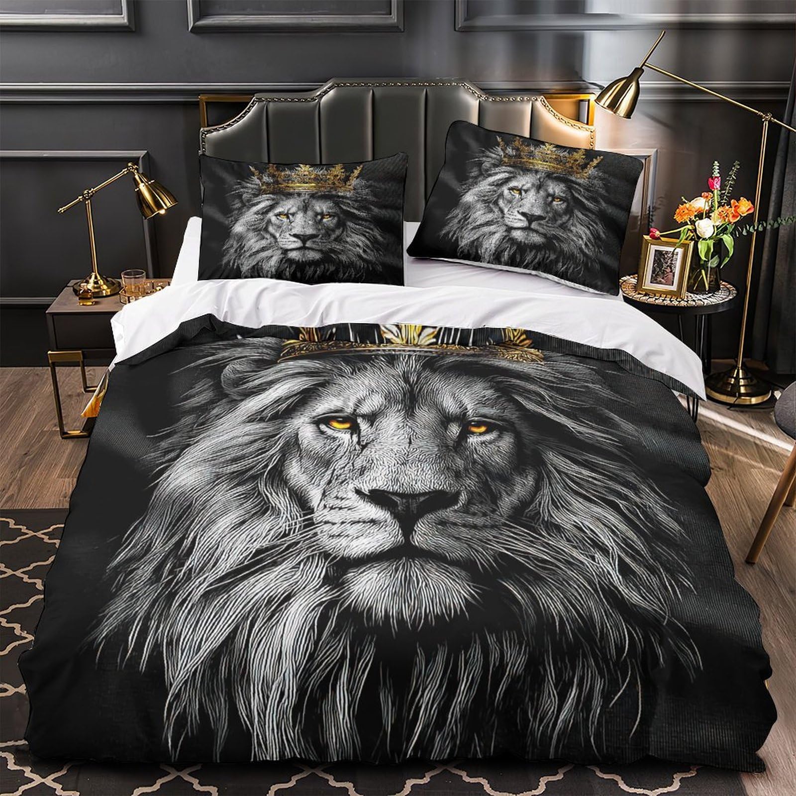 Parure de lit king lion pour chambre d'adulte et enfant avec housse douce 220x240
