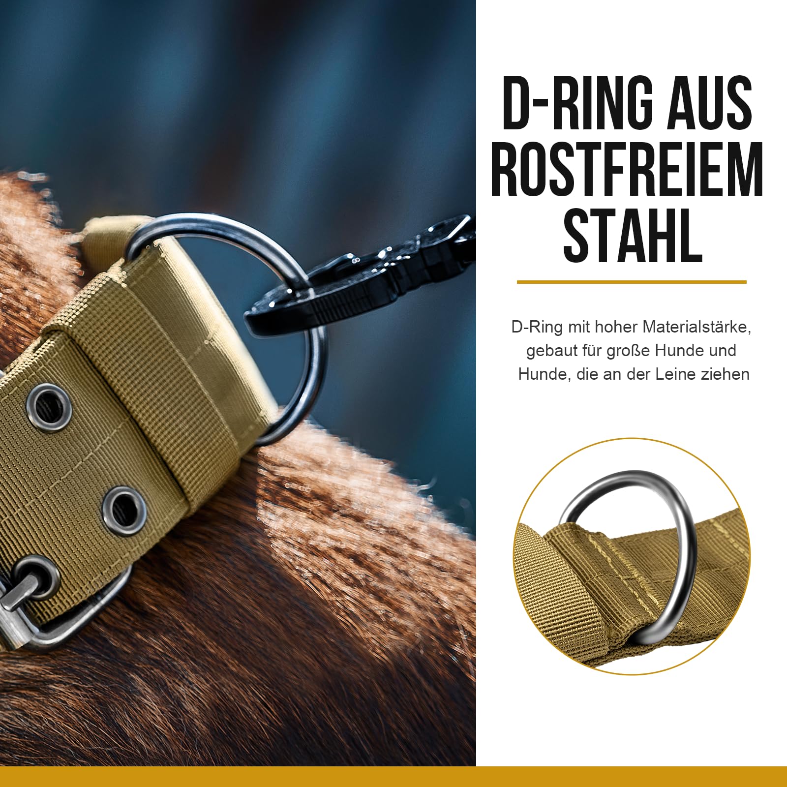 OneTigris Collier pour Chien de 5 cm de Large avec Poignée et Patch pour Grands Chiens - Marron - Taille L