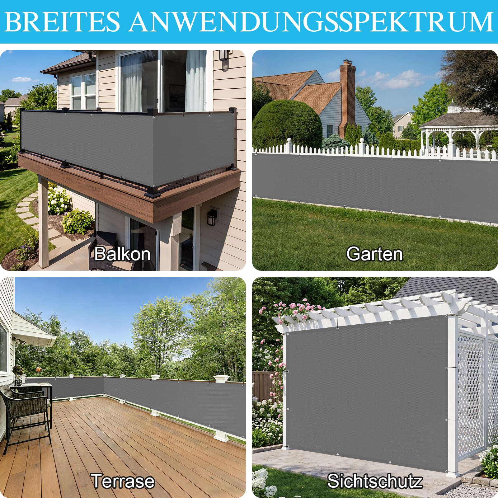Amagenix Balkon Sichtschutz Wetterfest 100x500cm, Windfest Balkonverkleidung für Balkongeländer, Balkonumspannung mit Kabelbinder, Anthrazit