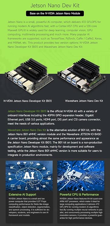 Waveshare JetBot AI Kit Accessories Add-ons for Jetson Nano Developer Kit to Build JetBot Smart Robot with Expansion Board Onboard TB6612FNG Dual H-bridge Motor Driver