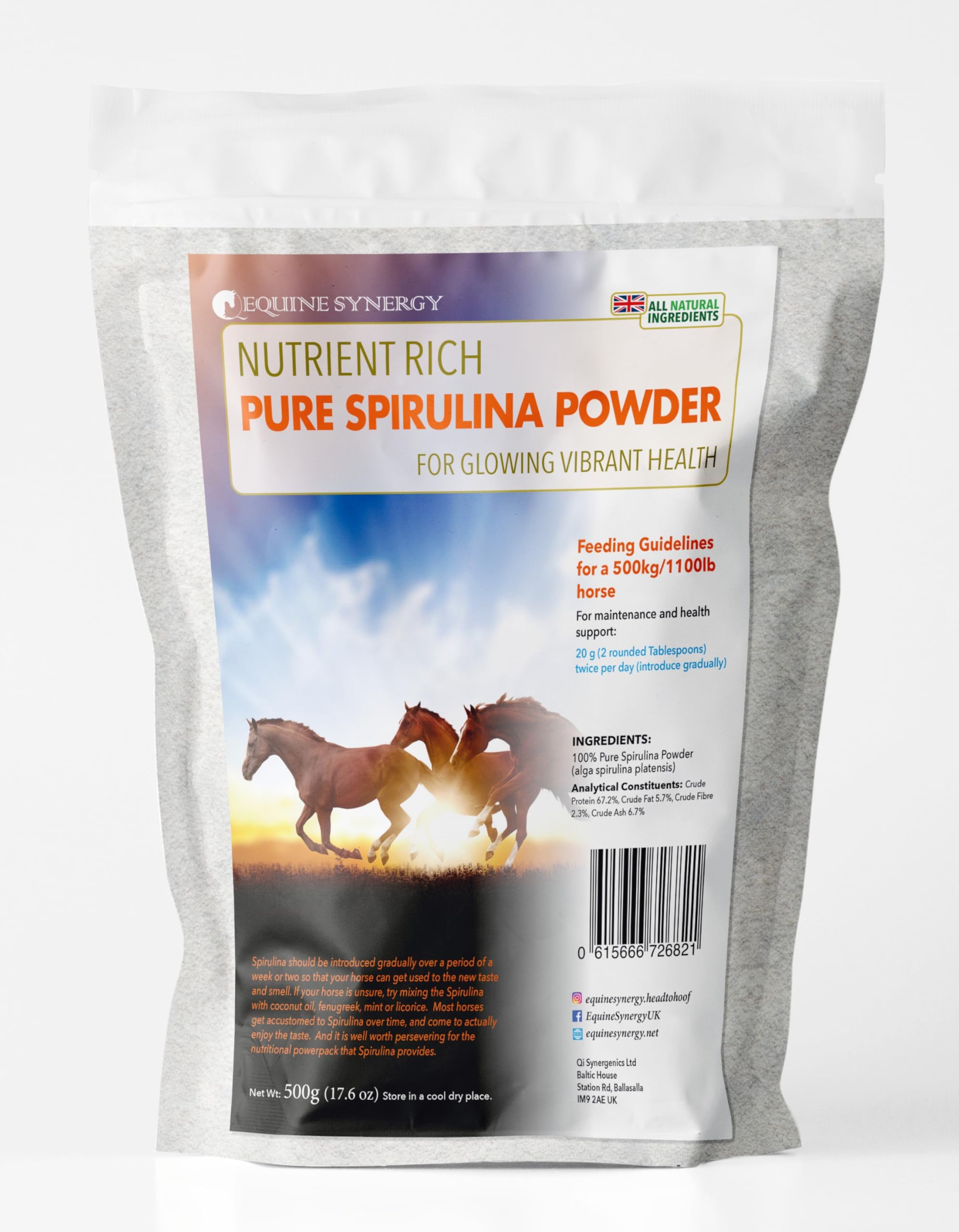 High Potency Spirulina 500g For Horses and Ponies -100% Pure and Rich in Vitamins, Minerals and Micro-Nutrients to Maintain Optimal Health