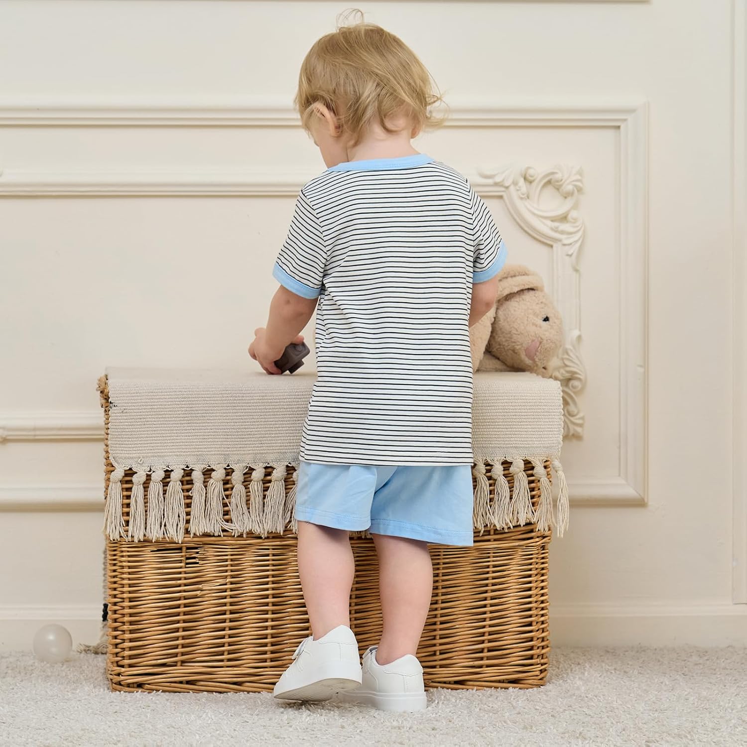 Toddler Baby Boy Summer Outfit Striped Short Sleeve T-Shirt Shorts Set 2-Piece Boys Outfits Clothing Sizes 18M-5T - Image 4