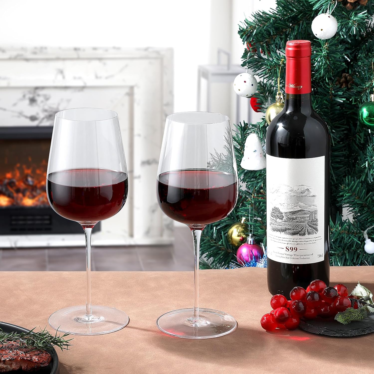 Wine Glasses set of 4 ultra-thin wine glass 20oz Hand Blown slim-profile Premium square Unique Large extra-fine crystal Long Stem for men or women Wedding, Anniversary, Christmas Gift Box - Image 4