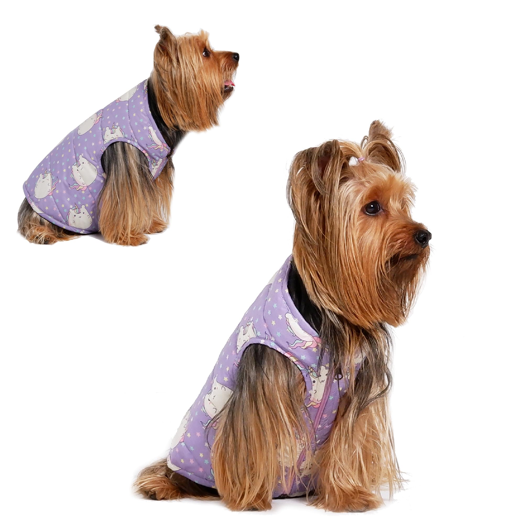 BIG RAM Pets, Waterproof Winter Dog Jacket, Reversible, Exclusive Full Color, Snow, Vest for Small Medium Large Dogs (Unicorn/Yellow Stars, Small)