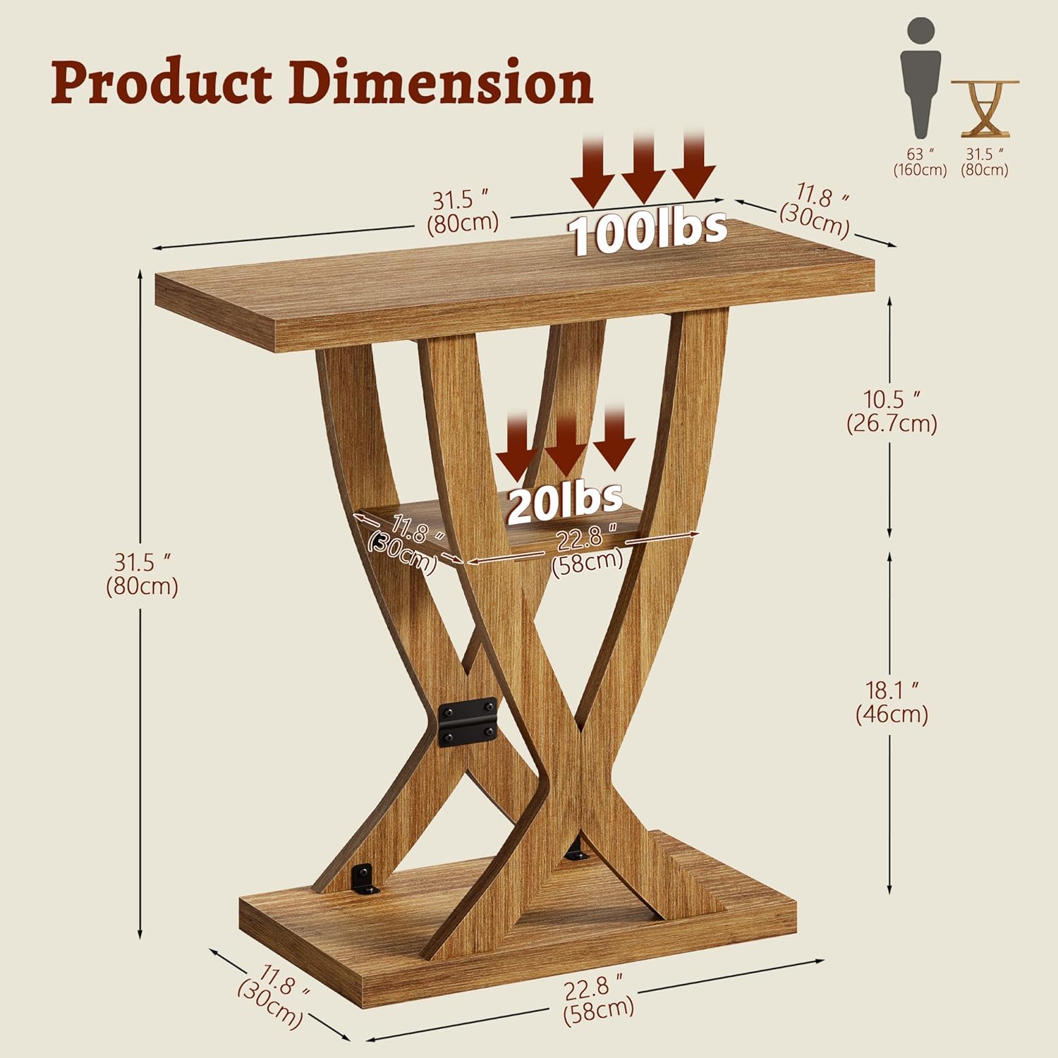 FAVOOSTY Entryway Table, 3 Tier Hallway Table, Console Tables for Living Room, Narrow Entrance Table with Storage, Sofa Table Behind Counch, Accent Table for Entry Foyer, Light Brown