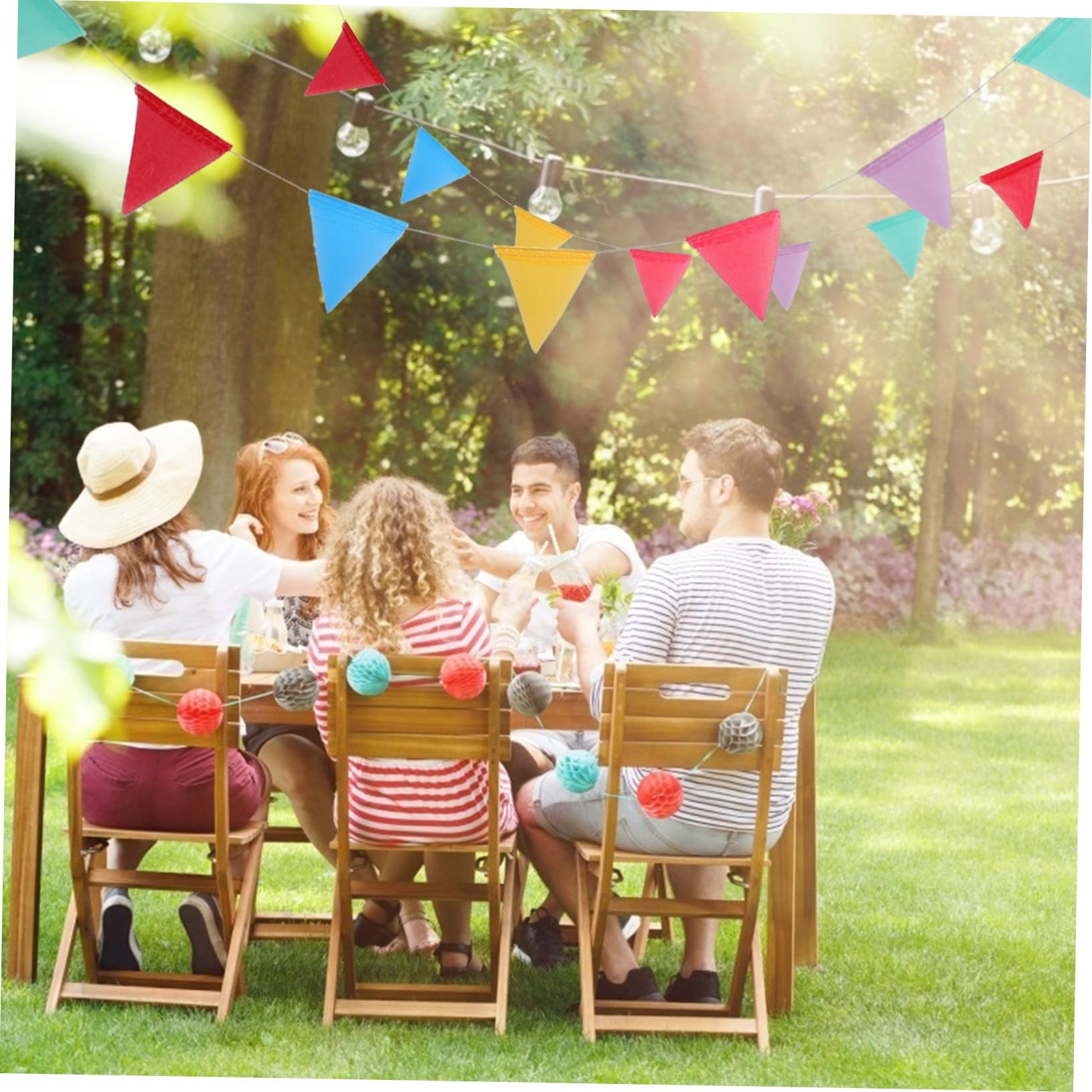 VICASKY 8 Packungen Bunte Girlande aus Stoff Teiliges Wimpelkette mit Dreieckigen Flaggen als Party Deko Hochzeitsdeko für Indoor und Outdoor Festlichkeiten