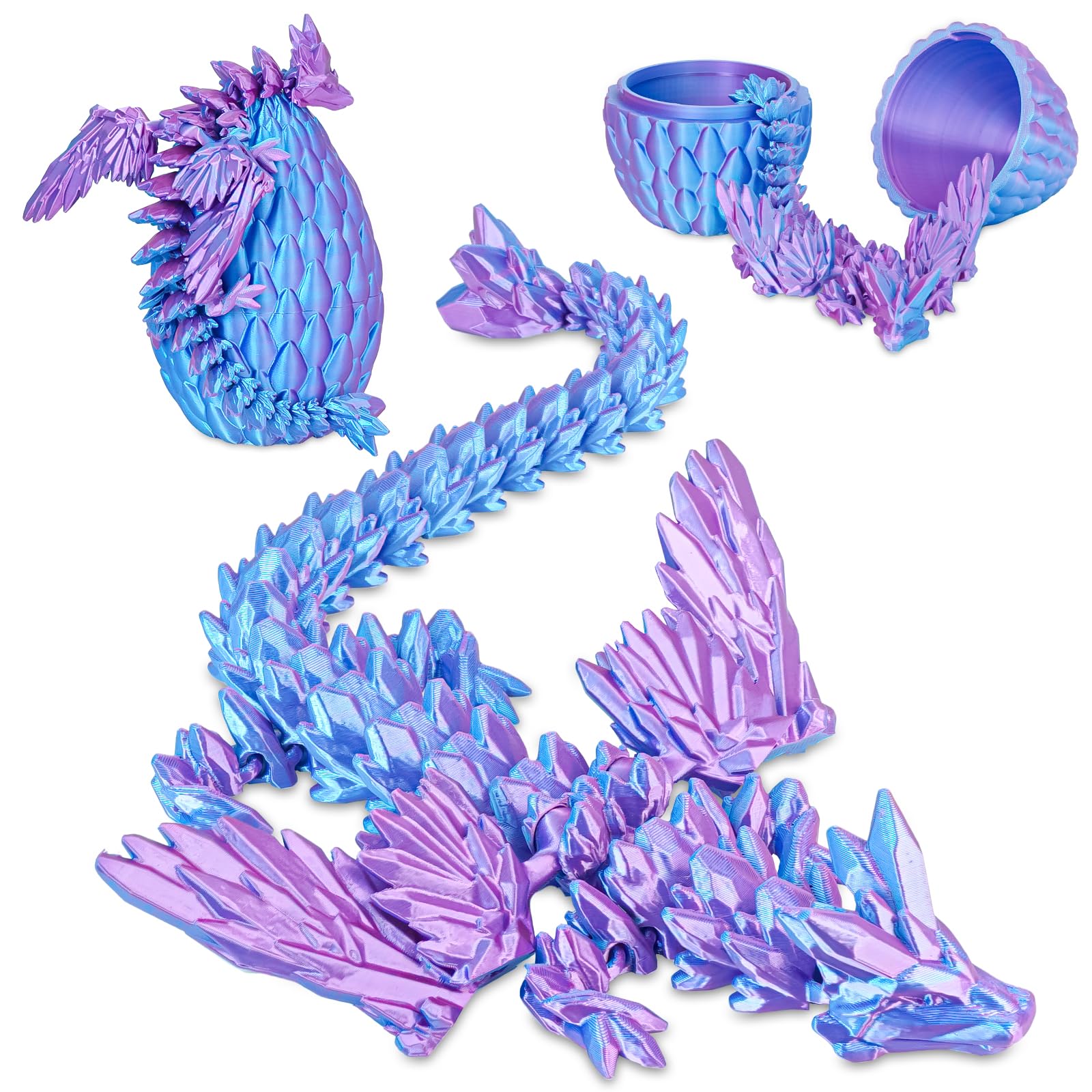 Winged Dragon Inside Surprise Egg Fun Collectible Toy Gift for Kids and Adults, 3D Printed Fantasy Dragon Ideal for Christmas Easter Birthdays and Holiday Decorations (Purple, Medium)