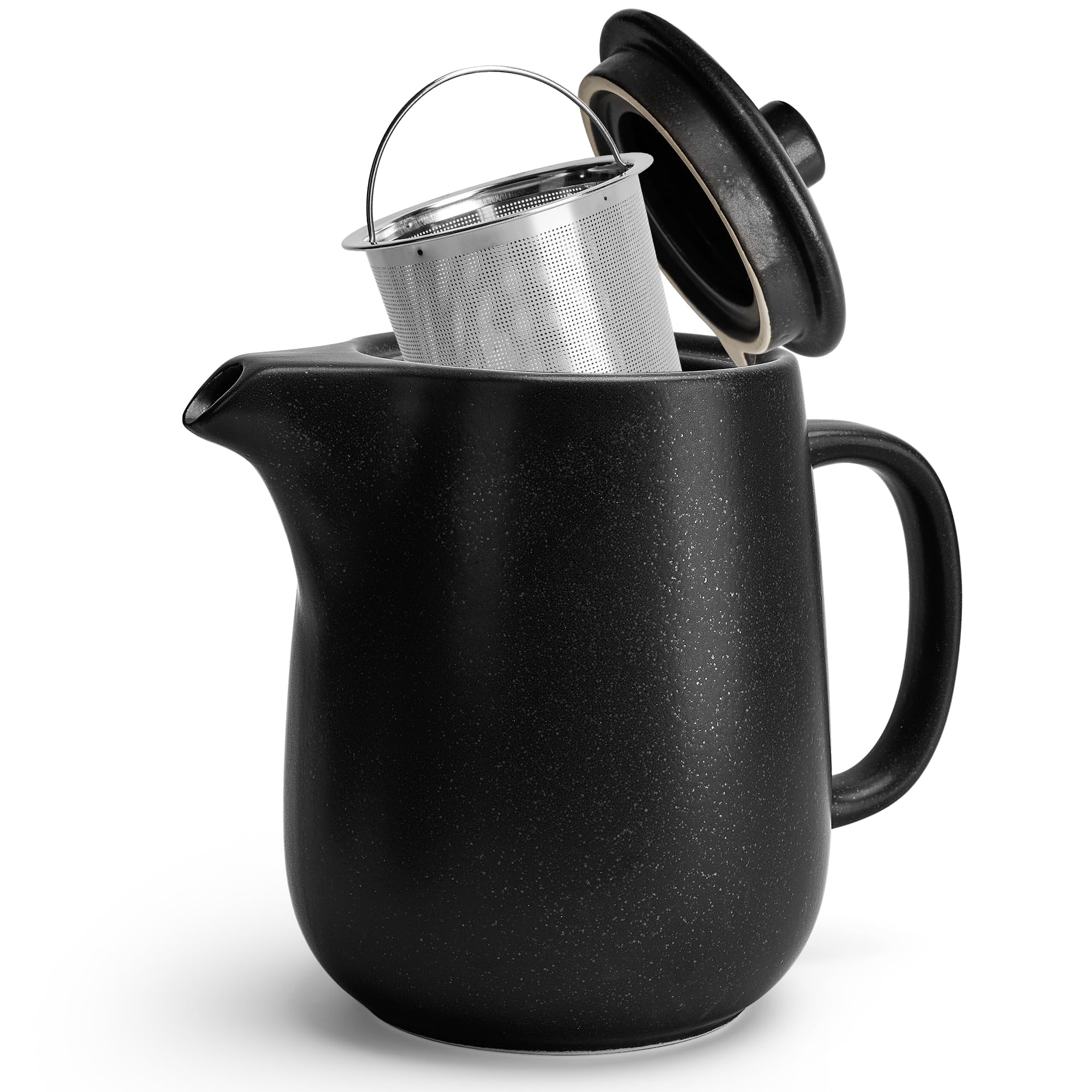 Tetera de cerámica con infusor – Tetera grande de 40 onzas con colador – Tetera de cerámica para té suelto – Tetera de cerámica para té