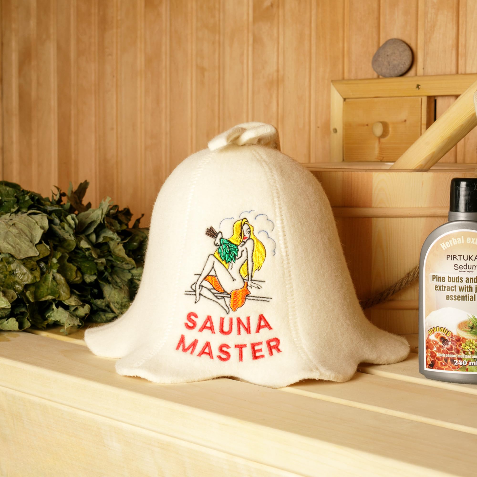 SAUNA GURU Sauna Master Hat, 100% Organic Wool Felt Sauna Cap, Banya Hat Sauna Hair Protector, Sauna Accessories Embroidered Hat, Sauna Accessory, Russian Sauna Hat, Sauna Gifts for Men and Women