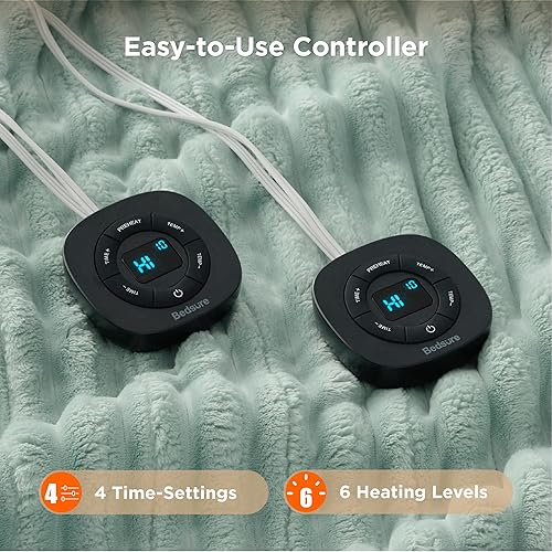 Vista 253 de Bedsure GentleSoft - Manta térmica eléctrica, suave manta eléctrica de franela acanalada, calefacción con 4 ajustes de tiempo, 6 ajustes de calor