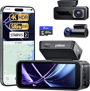 Pelsee P1 Pro 4K Front & Rear Dash Cam: STARVIS 2 Night Vision, ADAS, GPS, WiFi, Voice Control, 64GB Card, 24H Parking Mode