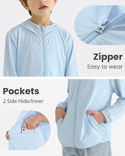 Miniatura 4 de Auranso Kids Zip-Up Hoodie Girls Boys UPF50+ Sun Protection Jacket Hooded Cooling Shirt