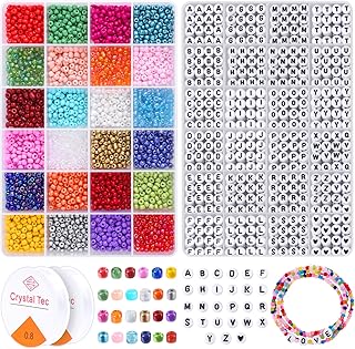 5000Pcs 4mm Seed Beads and Letter Beads 24 Colors Glass Beads Kit with 1200pcs Alphabet Beads for Jewelry Making, Jewelry Beads Set for Necklace Earring DIY Craft Jewelry Making Girls Christmas Gifts