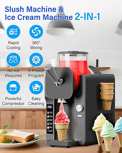 Miniatura 3 de Máquina de granizado 2 en 1 y máquina para hacer helados, 6 modos para batidos, batidos, cócteles, margarita y helado, tanque de doble capa, con