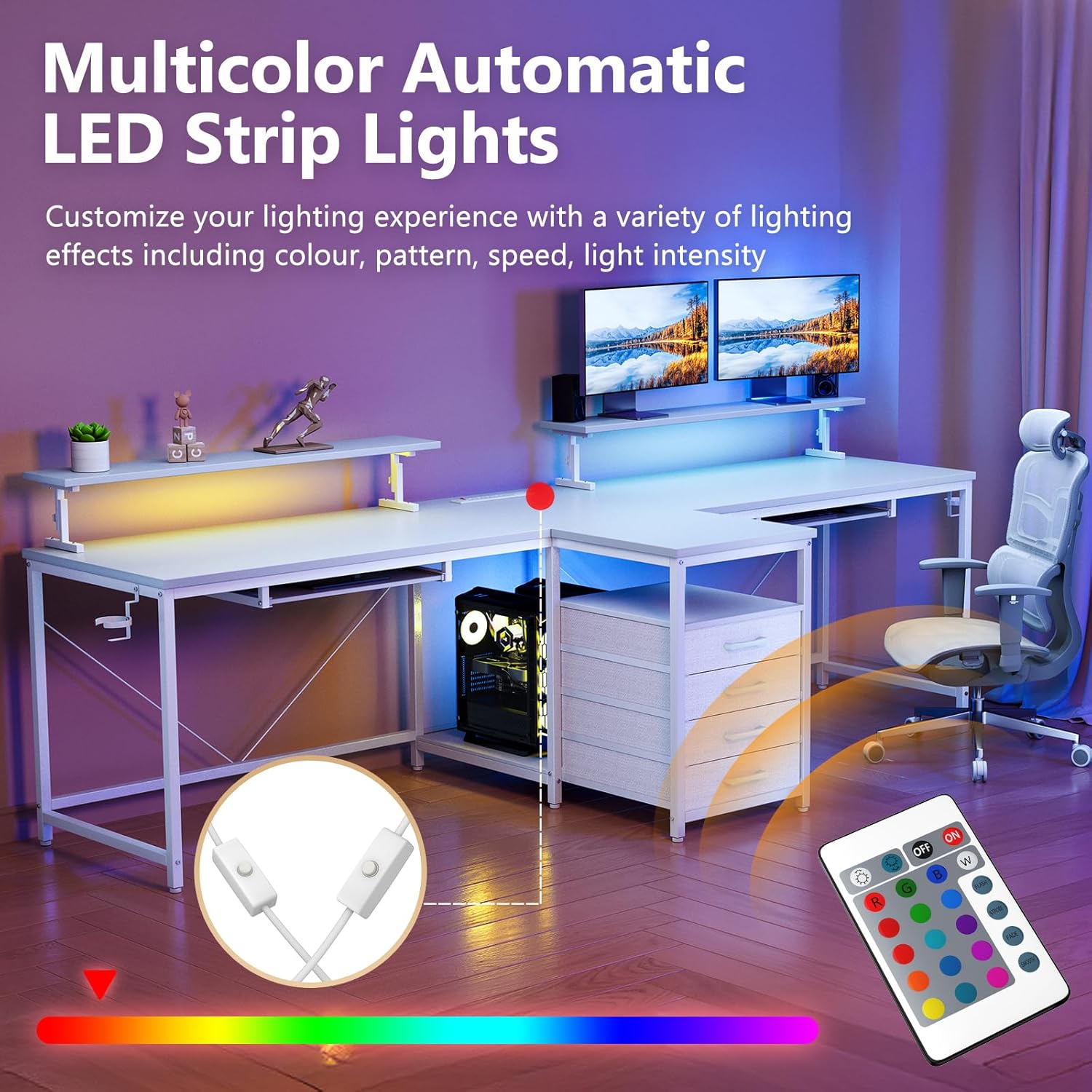 Multicolor automatic LED strip lights with remote control