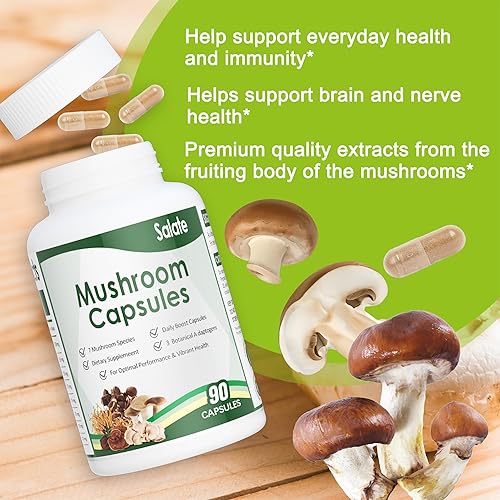 Miniatura 6 de Salate Suplemento de melena de león extracto orgánico de hongos para memoria y concentración, cápsulas cerebrales de apoyo inmunológico, extractos