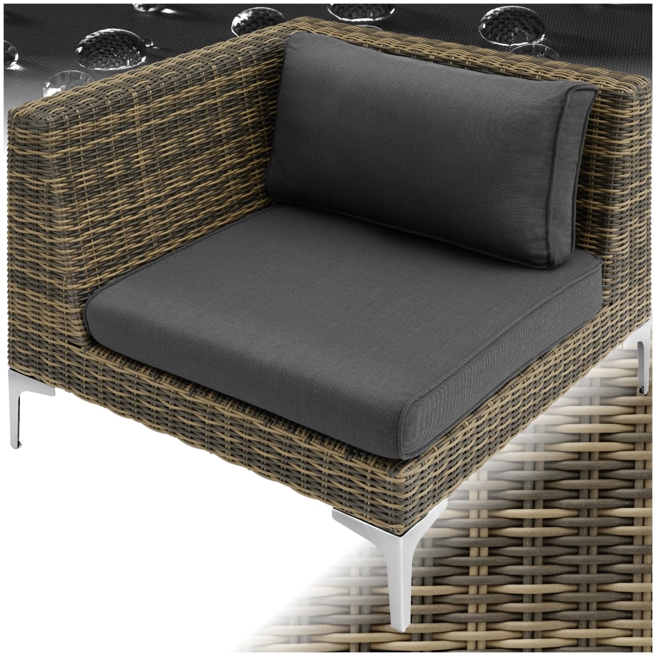tectake® Fauteuil d'angle modulable, Aluminium et Polyrotin, 89x89x72 cm