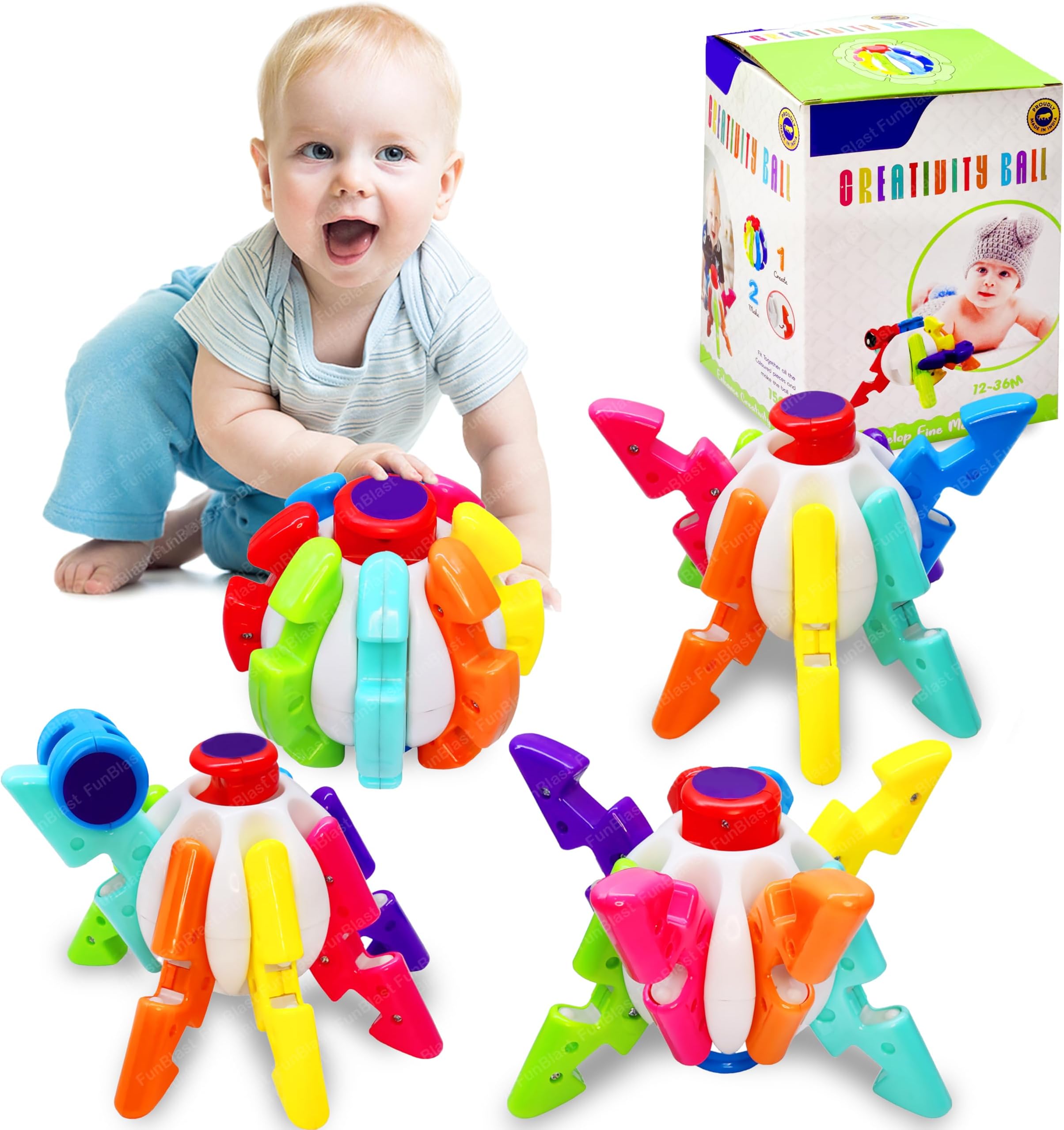 FunBlast Baby Activity Ball Toy - Montessori Shape Sorter Toys for Kids, STEM Puzzle Block Game, DIY Toys, Brain Teaser Games, Color Matching Creative Ball Puzzle for 1, 2, 3, 4, 5 Year Old Kids