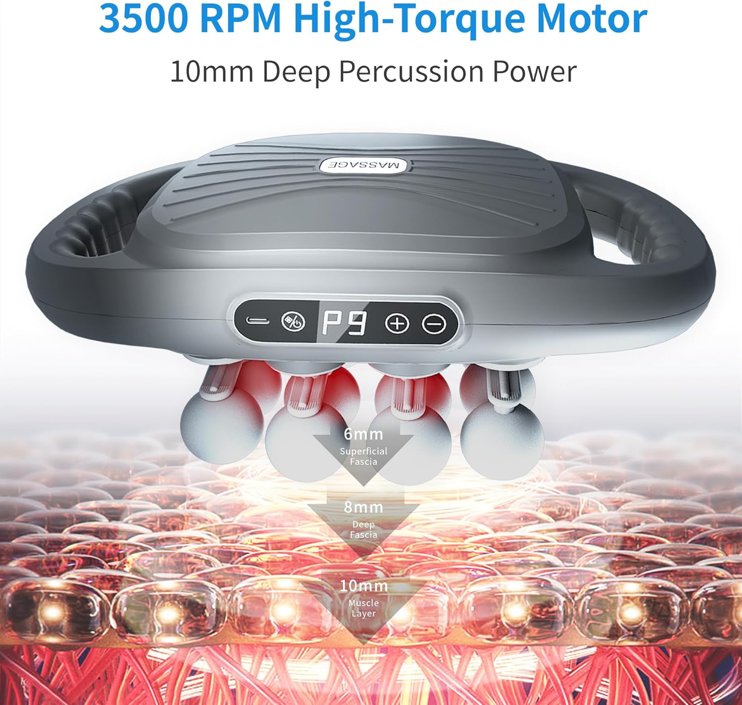 16 Head Massage Gun Deep Tissue, Percussion Massager for Muscle Relief, 2000mAh Capacity Battery, 9 Speeds & 9 Intensities Muscle Massage Gun for Shoulders, Waist, Back