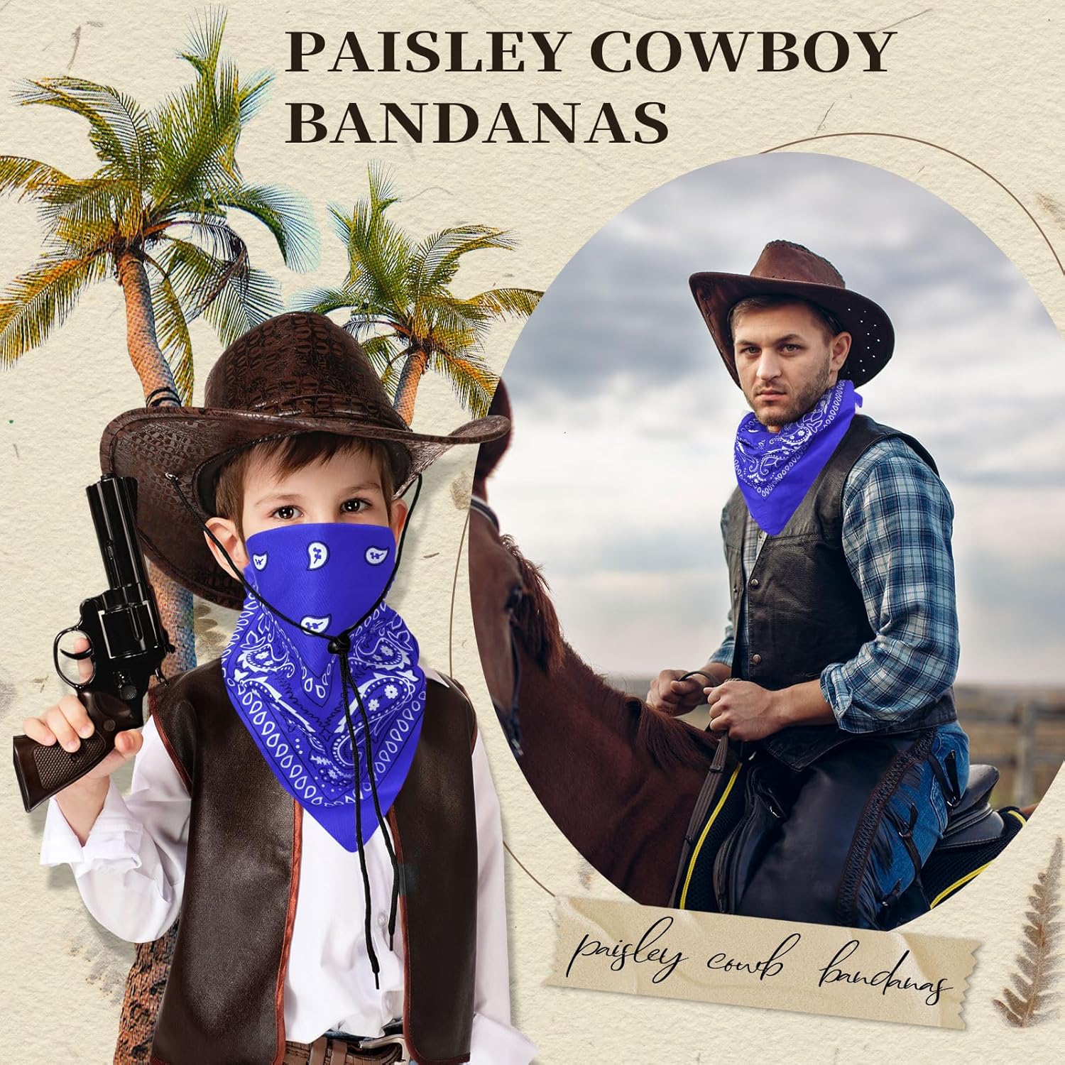 Blulu 6 Pcs Neon Color Cowboy Bandanas for Men Women Assorted Paisley Pattern Handkerchiefs 22 x 22 Inch Kids Headwrap Scarfs - Image 5