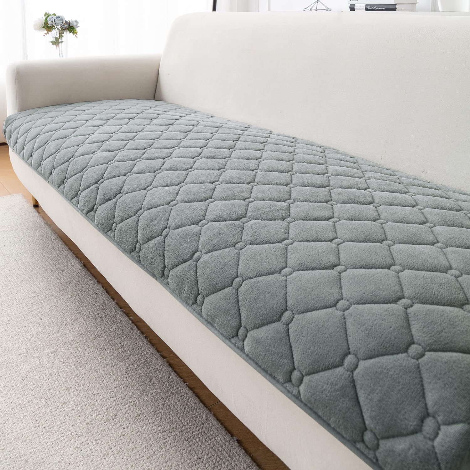 HOKIPO 'Diamond Tuft' Premium Quilted Anti Slip Sofa Cover Mats for L Shape and 1/2/3 Seater Sofa. Make Your Own Sofa Cover Set, 70(D) x 240(L) cm, Stone Grey (AR-6330-DGRY)