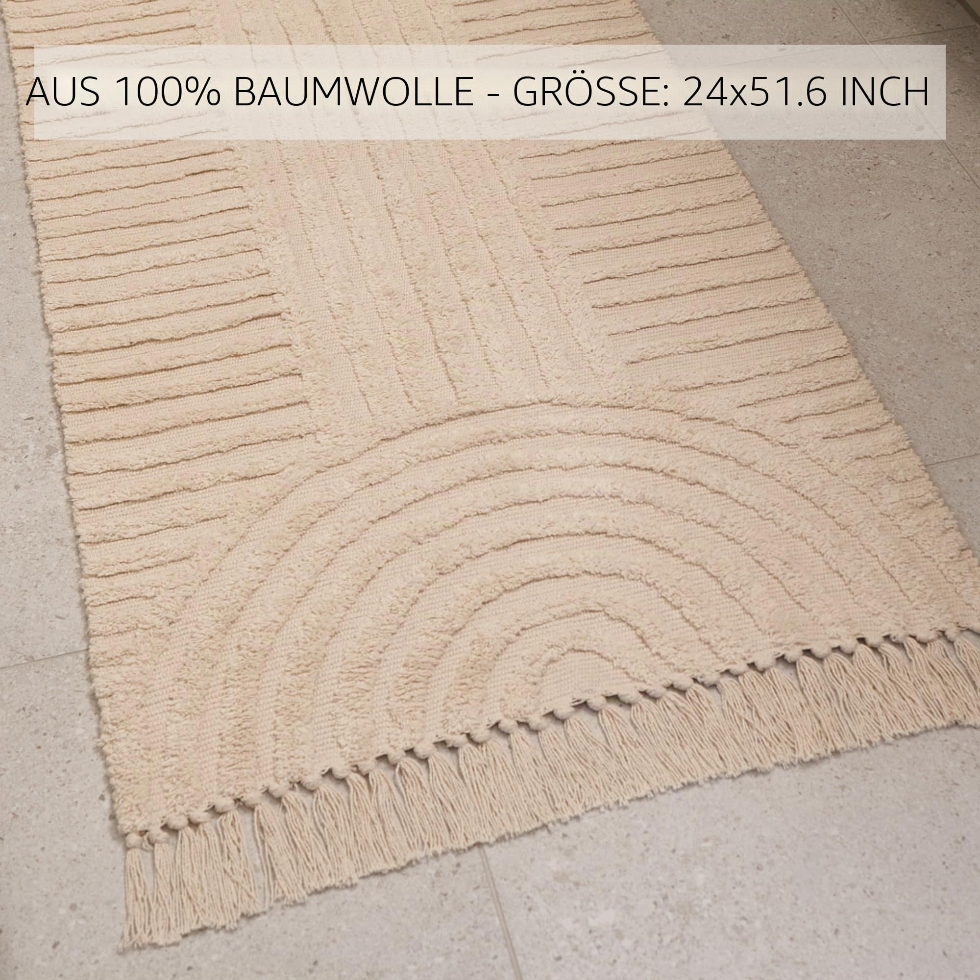KIBAGA Boho-Badezimmerteppich mit Quasten, weich, waschbar, rutschfeste Baumwollmatte, perfekte Größe für Moderne Wohnkultur