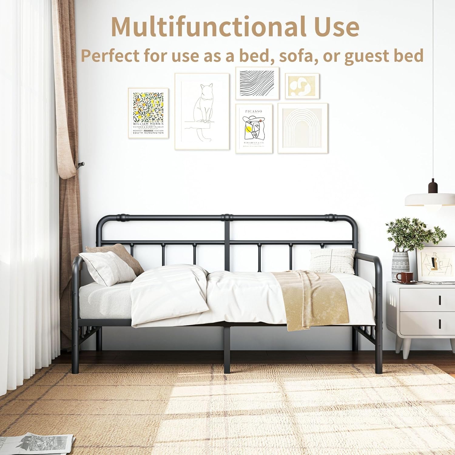 Twin Daybed with Classic Headboard, Metal Slats Support Sofa Bed for Living Room Bedroom Guest Room, Heavy Duty Steel Slats, Easy Assembly(Classic)