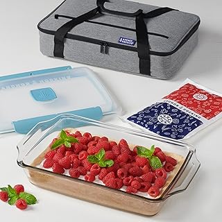 Anchor Hocking 3 Quart Glass Baking Dish with Lid, Insulated Carrier & H...