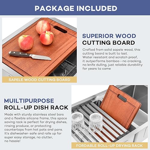 Vista 138 de LQS Fregadero de cocina dorado de 31 pulgadas, fregadero de cocina de acero inoxidable 50/50 de 31 x 18 pulgadas, fregadero de cocina de acero