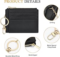 Vista 39 de Sodsay Estuche para tarjetas, cartera delgada con bolsillo frontal, para mujer, sujetatarjetas con llavero negro