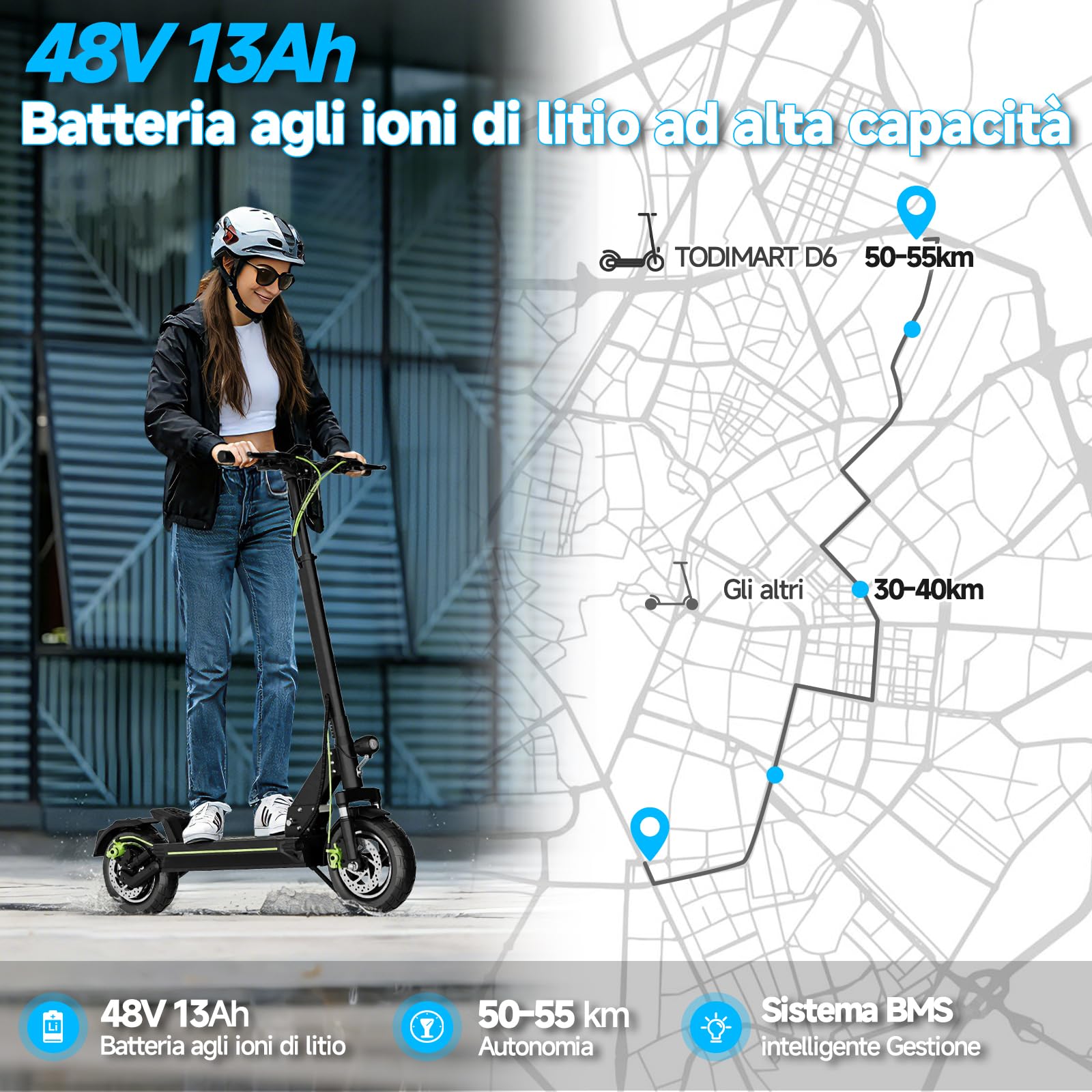 Monopattino Elettrico Adulto, 500W,Autonomia 55-90KM, 13AH/18.2AH Massimo 150 kg, Doppio Ammortizzatore e Freni Disco Anteriori Posteriori,Pneumatici 10 Pollici,E-Scooter Pieghevole