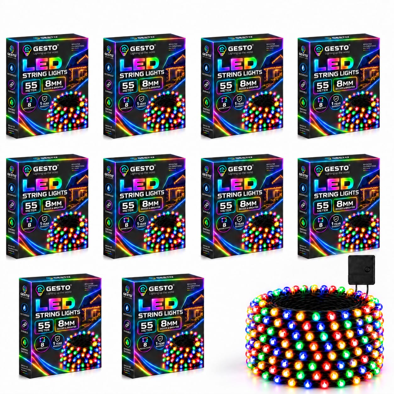 Gesto 55m LED String Lights - Multicolor & 8 Modes -12